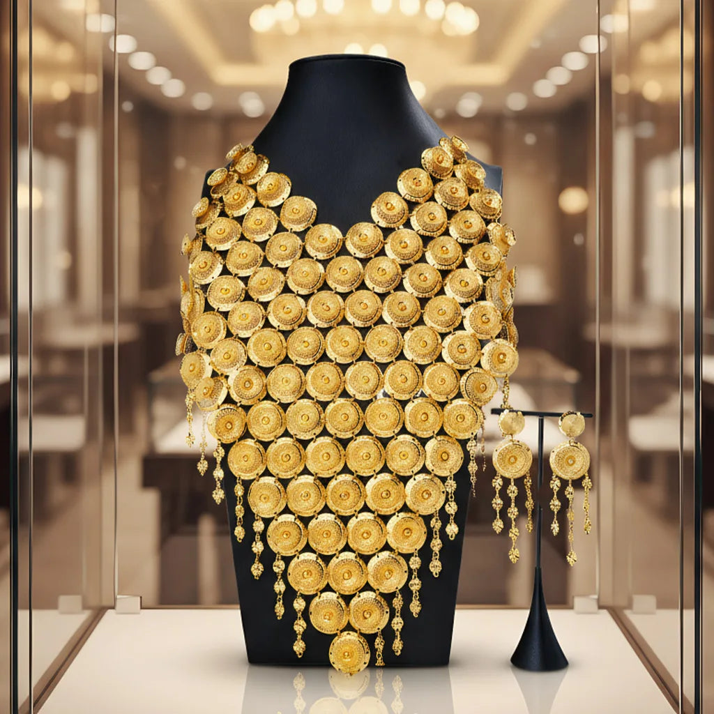 Luxury 24K Dubai Gold Tassel Bridal Jewelry Set