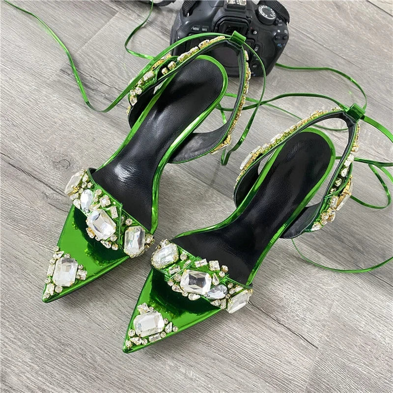 Luxury Rhinestone Pointed-Toe High-Heel Sandals – Elegant Women’s Shoes