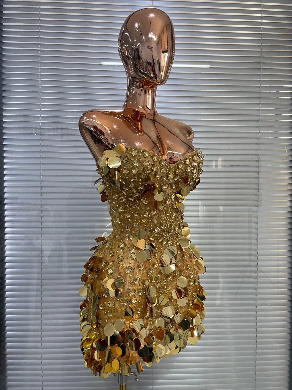 Women’s Gold Glitter Rhinestone Corset Mini Dress – Sexy Party & Showwear