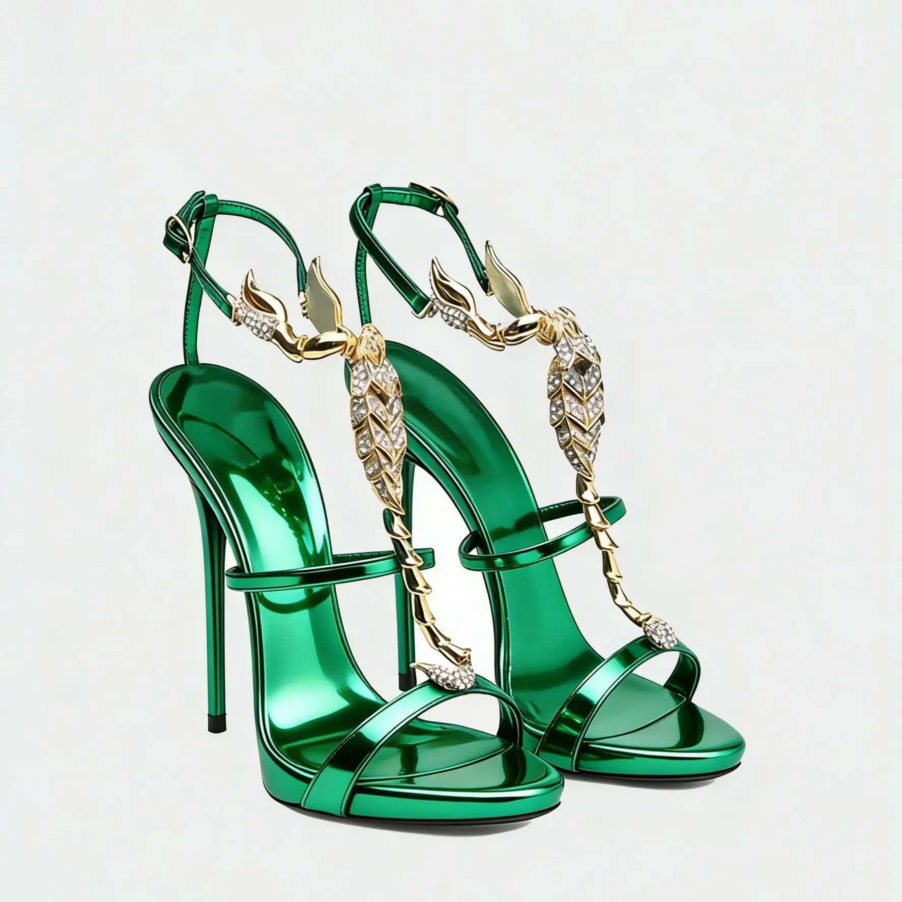 Rhinestone Scorpion Round Toe Stiletto Sandals