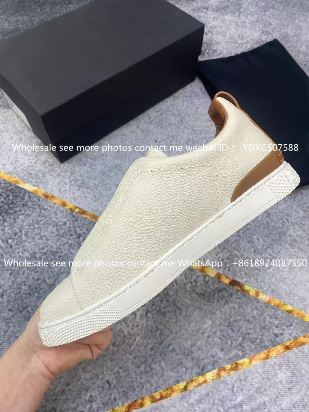 Luxury Leather Men’s Casual Sneakers – Beige Low-Top Loafers